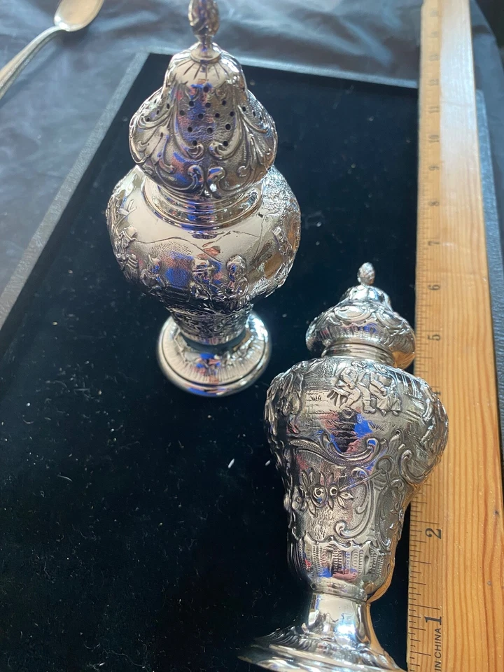 Antiguo Juego de Coctelera Alemana 800 Plata Figura Sal Pimienta SUPER FORMA PULIDA Foto 2 de 2