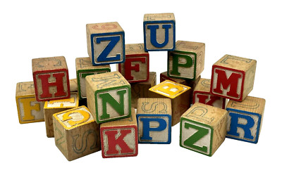 Vintage ALPHABET Wood ABC BLOCKS Set RAINBOW Numbers TOY Wooden CHILDRENS Kid's