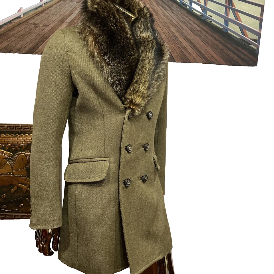 DSQUARED2 Wool Double Breasted Fur Collar Coat Men's size EU 48 US M Italy VGC - Image 3 of 4