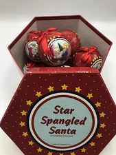 Christmas Americana Star Spangled Santa Ornament Set of 12 Red White Blue