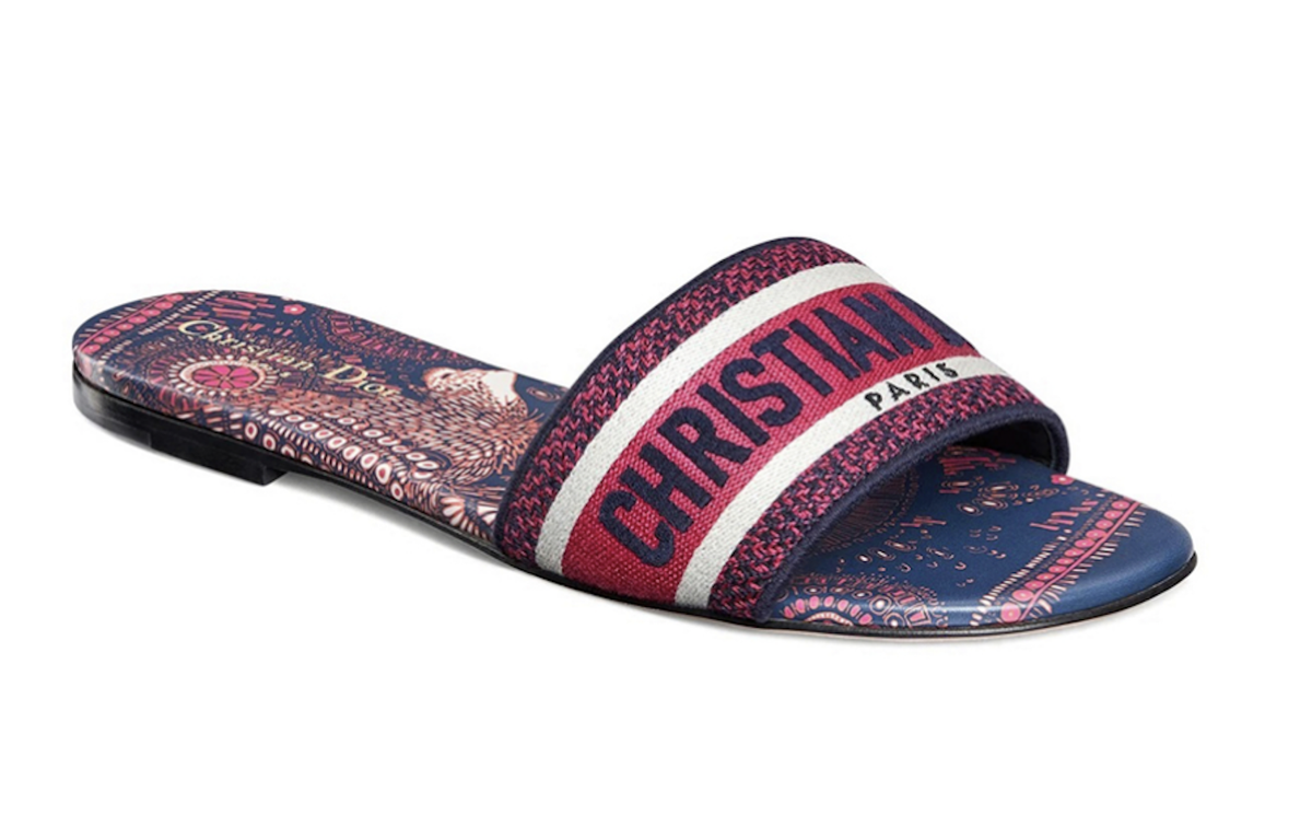 Christian Dior Dway Animals Pink Blue White Logo Slide Mule Flat
