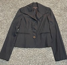 Anne Klein NY Wool Top Blazer Jacket Sz 8 Black Pin Striped Three Button