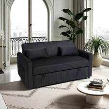 Convertible Sleeper Sofa Bed Loveseat 2 Seater Couch w/ Pull Out Bed Black