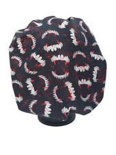 Bouffant surgical scrub hat cap women black vampire teeth blood Halloween adjust