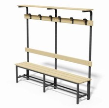 (12V)PANCA SPOGLIATOIO ACCIAIO CON SEDUTA-SCHIENALE-APPENDIABITI-PIANOBORSE MT 2