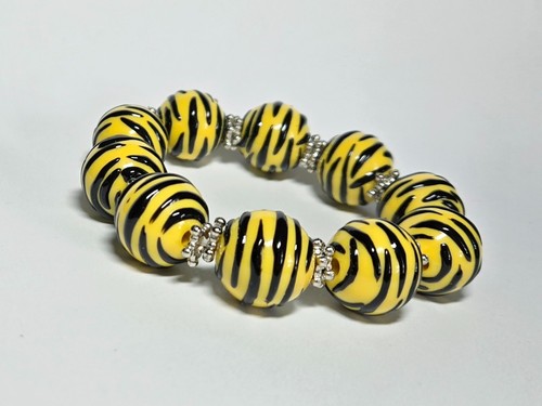 Animal Print Bracelet Chunky Resin Stretch Bracelet Woman Yellow and Green 2 pcs - Picture 12 of 12