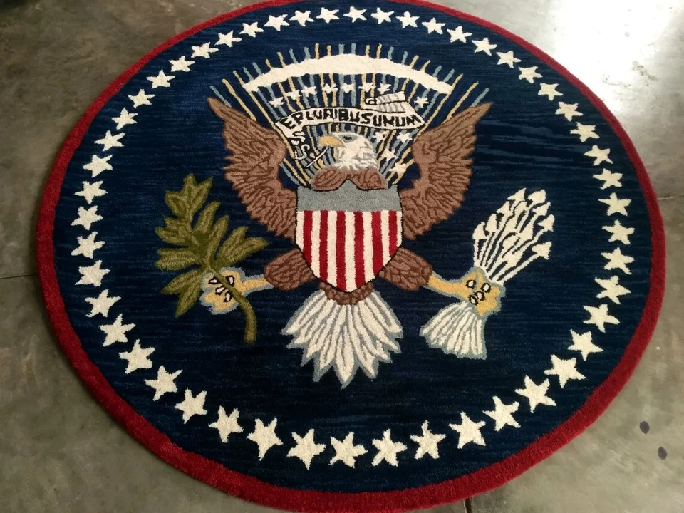 Небольшие ковры ручной работы с логотипом США 6 x 6 футов Eagle Pluribus President стеганые 100% шерсть - Изображение 2 из 4