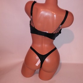 Victoria Secret Bra Set 36D Bombshell Push Up Medium Panty Stars Black Shine New