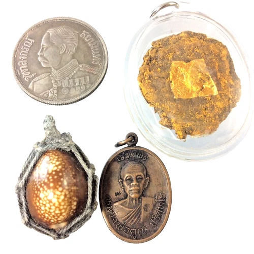 4pcs Thai Coin Amulet Ancient Relic Vintage Sacred Rare Buddha Old Talisman