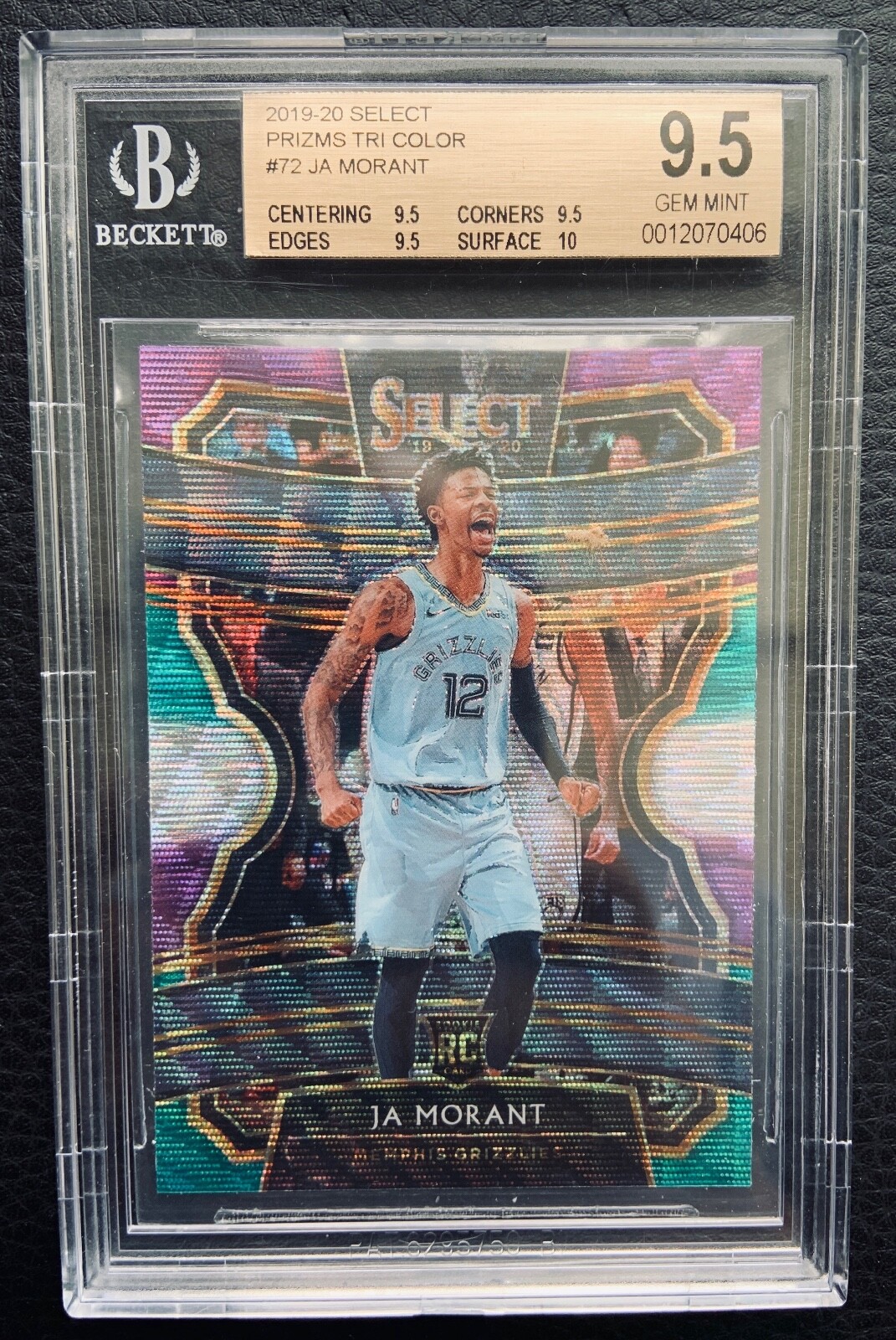Ja Morant BGS 9.5 GEM MINT 2019-20 Panini Select Tri-Color RC #72