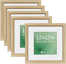 Natural Oak 12x12 Picture Frame 5 Pack with Tempered Glass - Art Gallery Quality