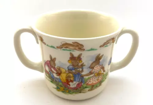 Bunnykins Royal Doulton Two Handled Mug Baby Bunnies in Strollers