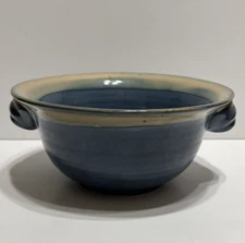 Tumbleweed Pottery Bowl Stoneware Blue Two Handled Bowl 9"