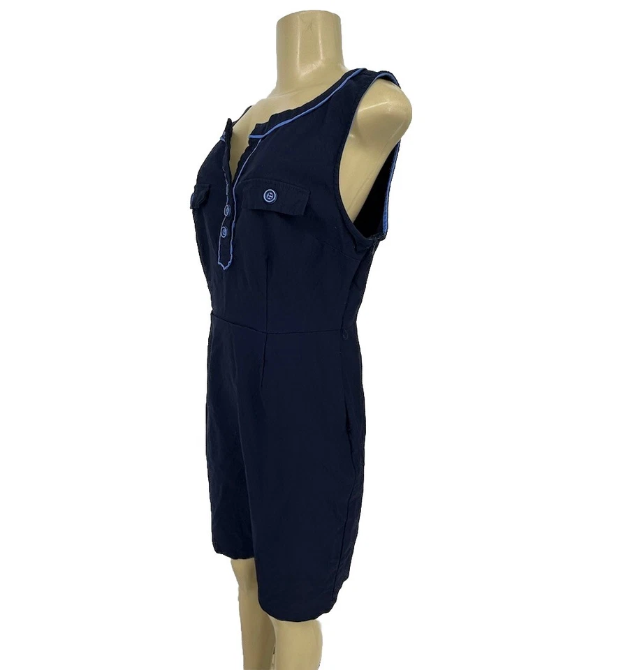 ModCloth Large Women Sheath Navy Blue Dress Sleeveless Henley Neck 29-23 - Image 2 of 4