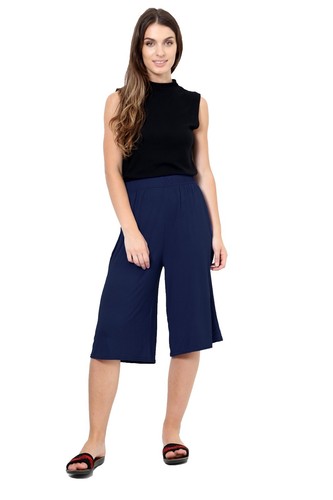 Ladies Plain Elasticated Straight Leg Culotte Wide Leg Baggy Pant - Picture 7 of 27