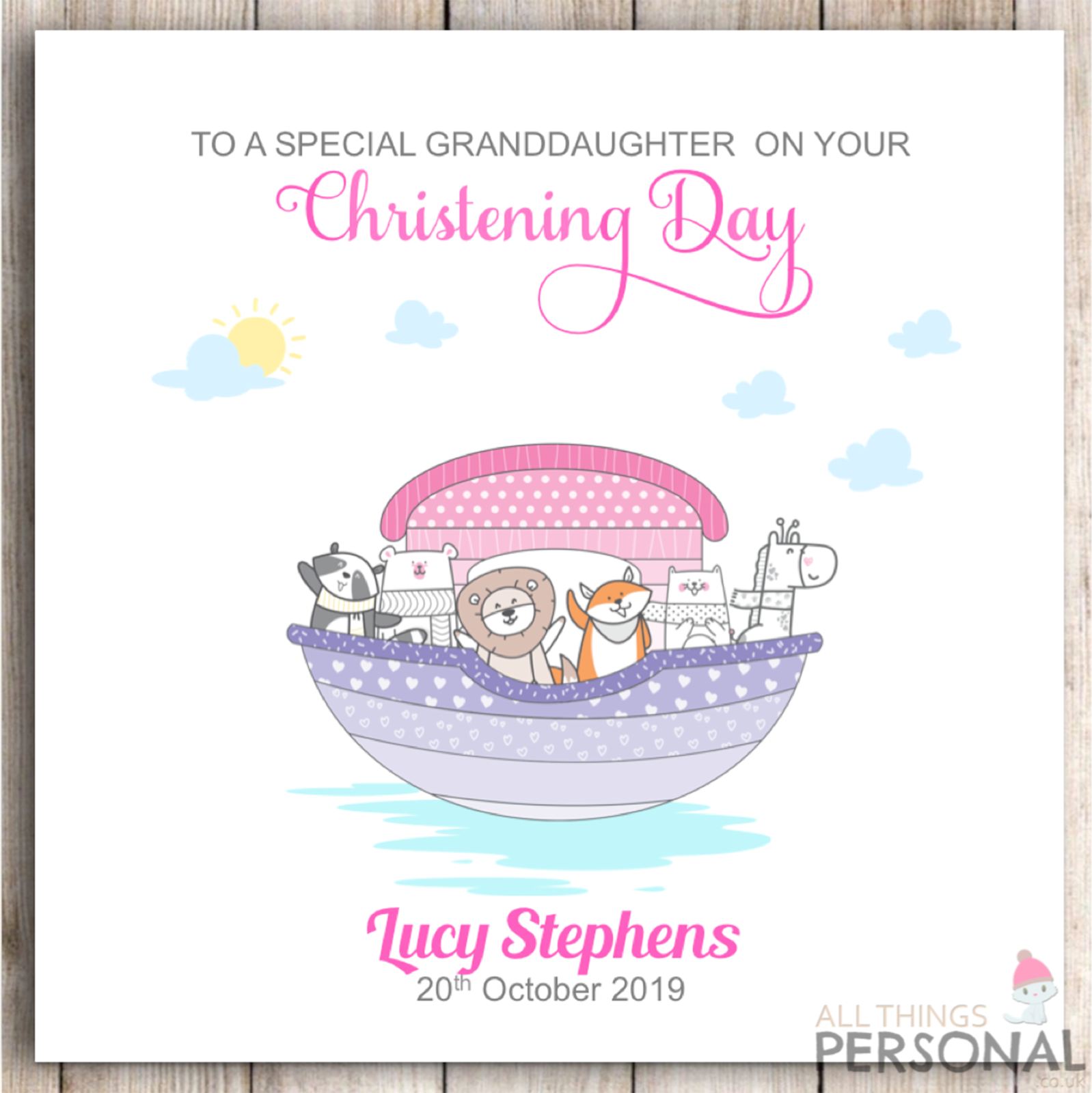 Personalised Girls Christening Card Granddaughter Daughter Goddaughter Niece Arc