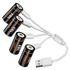 4x 3V 800mAh 16J USB Rechargeable Camera Batteries Flashlight 123 Replacement