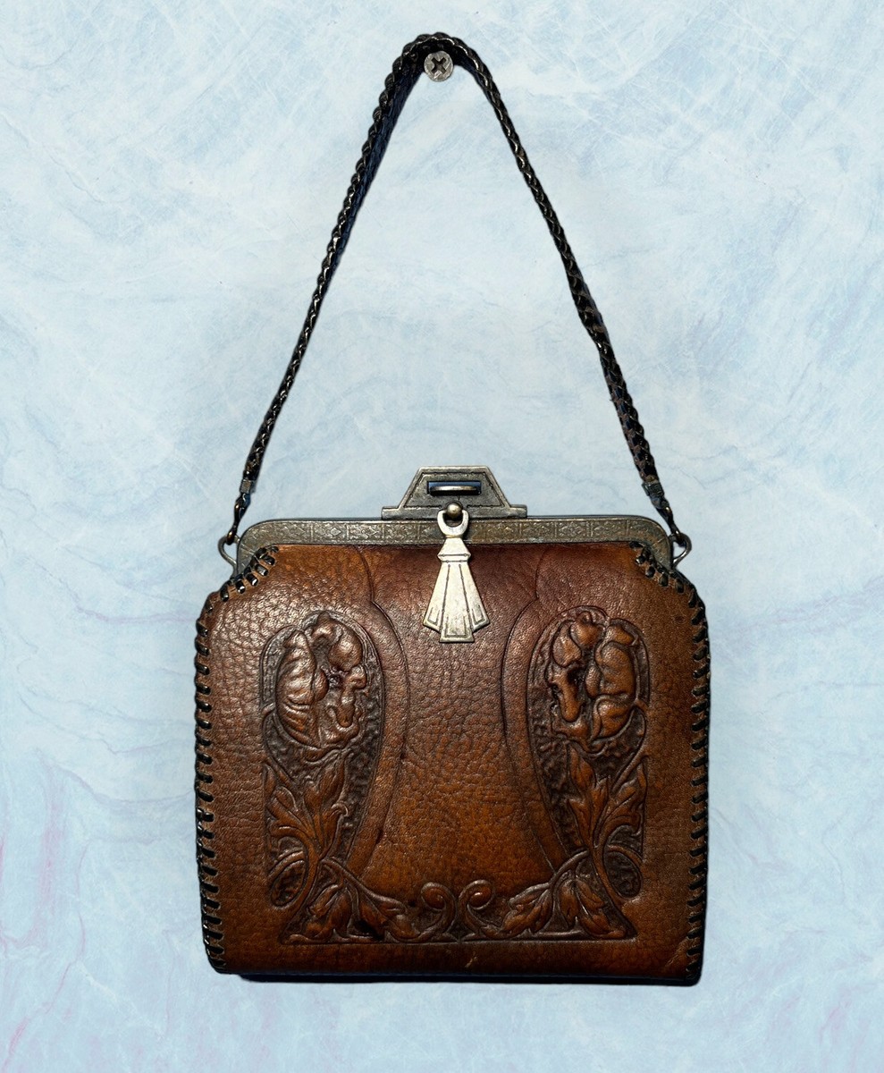 【今夜ファイナルセール】rezardhead本革ホルスター型ポーチ廃盤品 Antique Pat. 1915 Reedcraft Tooled Leather Arts & Crafts Purse