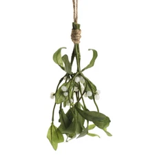 Set of 4 Artificial  Green Silk Mistletoe 8"  Sprigs with White Berries