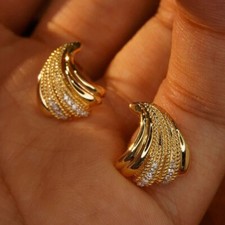 1Ct Lab Created Pear Fairy Shell Shape Stud Earrings 14K Yellow Gold Plated