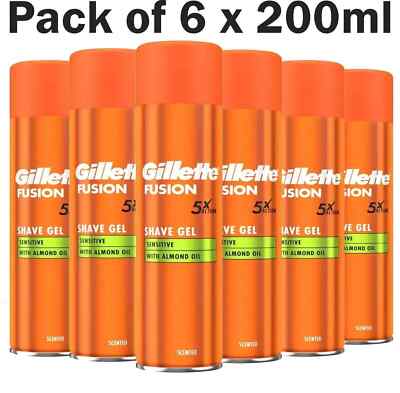 Gillette Fusion Rasiergel für Männer mit Mandelöl, für empfindliche Haut, 5x Wirkung