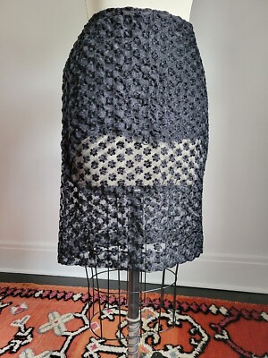 SIMONE ROCHA STIFF SHEER FLORAL MESH COTTON BLEND PENCIL SKIRT w/ SILK LINING