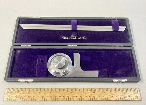 Brown & Sharpe Universal Bevel Protractor #495 w/ 12" Blade & Case USA
