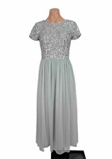 VTG  Adrianna Papell Silver Sequined Long Formal Dress Fit Flare Tulle SZ 6