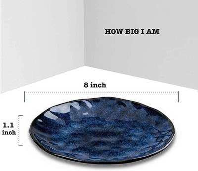 Ceramic Dessert Salad Plates, 8 Inch, Set of 6, Round, Microwave(Blue)