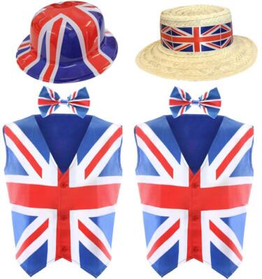 UNION JACK WESTE HUT & FLIEGE KÖNIG KRÖNUNG ROYAL KOSTÜM ACCESSOIRES