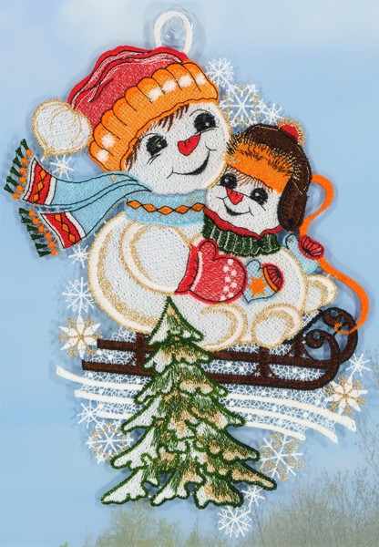 Plauener Spitze Fensterbild Winter Fensterdekoration Weihnachten Schneemann 30Cm-image