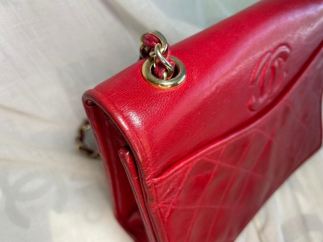 CHANEL Lambskin Quilted Small Single Flap Red Shoulder Bag Repainted G167 thumbnail 16