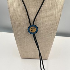 Kokopelli Bolo Tie Southwestern Wood Inlay Pendant Braided Leather Cord Western