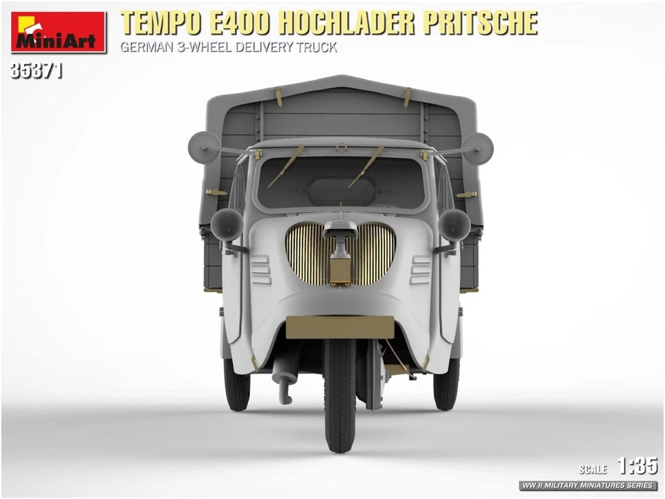 Miniart 1/35 German Army Tempo E400 High Loader Flatbed Delivery Furgone a... - Immagine 4 di 4