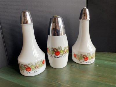 Set of 3 Vintage Gemco Spice of Life Oil and Vinegar Cruets and Sugar dispenser