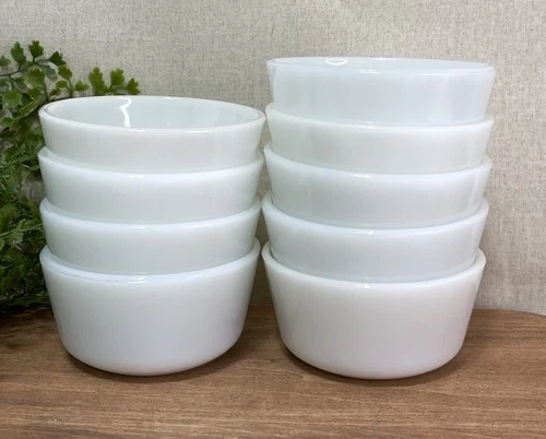 Anchor Hocking Fire King Milk Glass Custard Cups Ramekins Set of 9 4 Inch