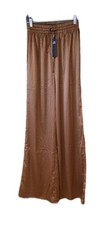 Nwt Fashion Nova Copper Bronze Satin Drawstring Wide Let Pants Sz XS