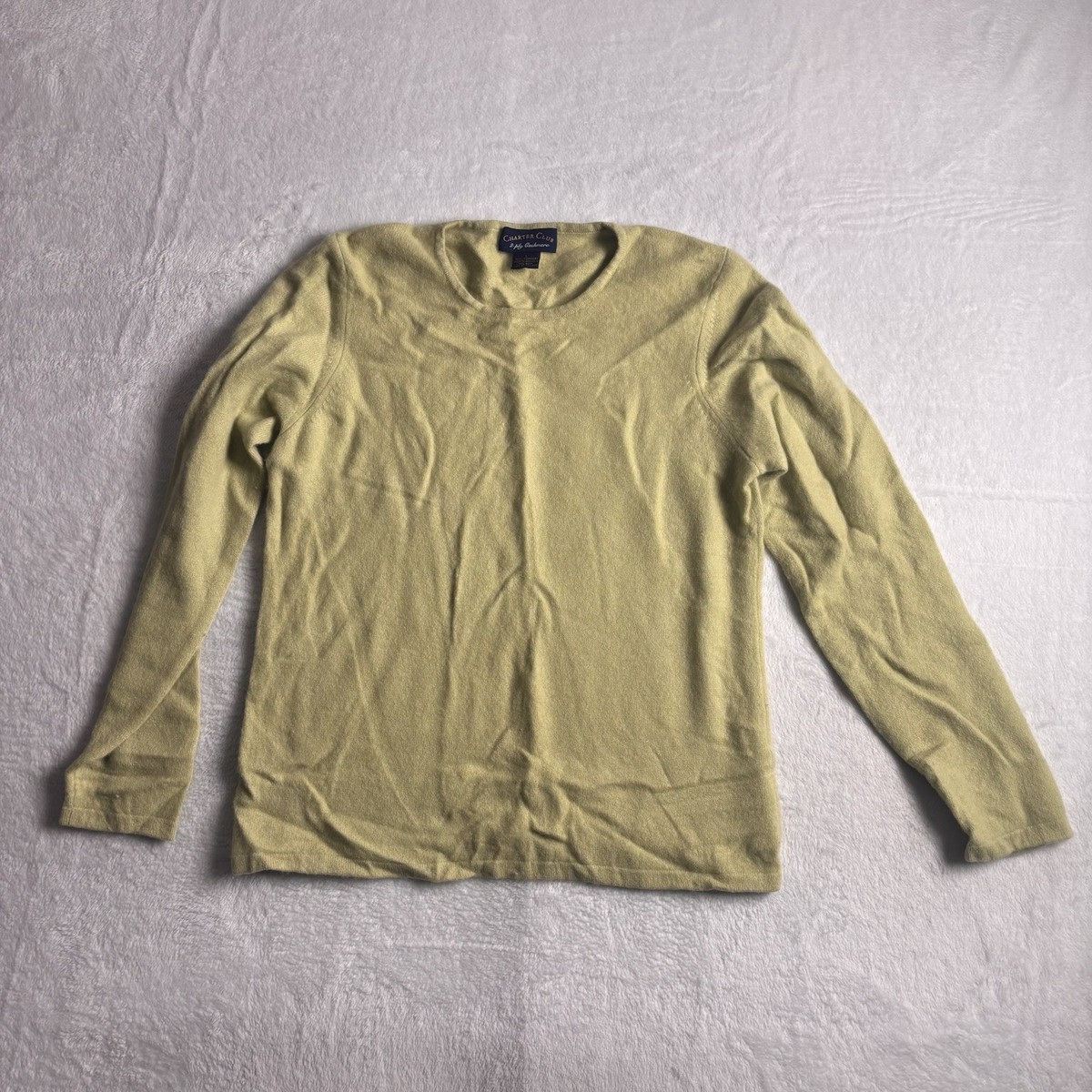 Charter Club 2-Ply Cashmere Green Pullover Long Sleeve Sweater Women's L  Stain