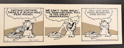 Jim Davis GARFIELD Original Art Comic Strip Hand Drawn 11/12/85 Star Trek signed