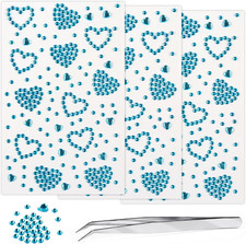 3Sheets Heart Gem Stickers Jewels for Crafts, Face Makeup - Self Adhesive Rhines