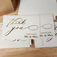 Cartes de remerciement du neuf Mr & Mme or blanc avec enveloppes