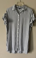 Madewell Striped Courier Shirt Dress M Black White Ruffle Sleeve Button Front