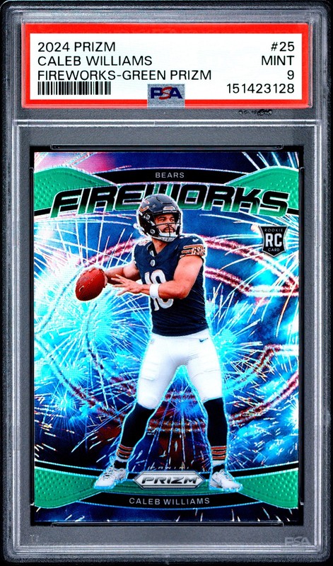 2024 PANINI PRIZM FIREWORKS GREEN PRIZM #25 CALEB WILLIAMS ROOKIE RC PSA 9