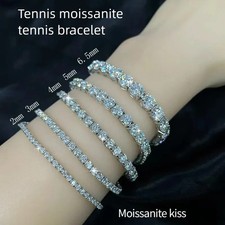 US 4-6.5mm Round Moissanite Tennis Bracelets S925 Sterling Silver PASSES TESTER