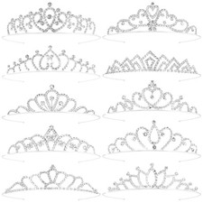 Tiaras Crowns Headbands for Girls Women 10 Pcs Small Princess Tiara Bulk Silver