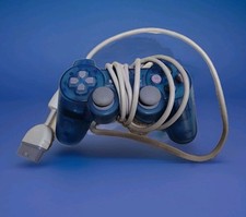 Rare Likenew Sony PlayStation 1 2 PS1 PS2 BLUE Clear Dualshock Controller OEM