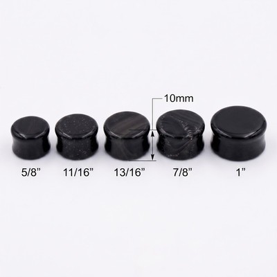 Pair of Black Obsidian Stone Saddle Fit Double Flare Ear Lobe Organic Plug E553B
