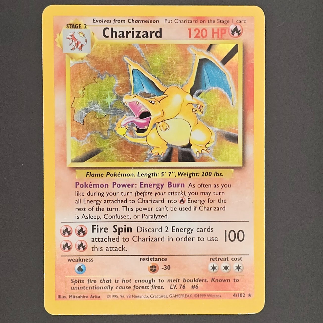 1999 Pokemon Base Set Charizard 4/102 Holo Rare Unlimited Raw MP WOTC