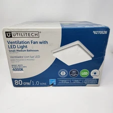 Utilitech Bathroom Ventilation Fan with LED Light 1.0 Sone 80 CFM White UNTESTED