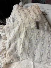 Vintage Floral Queen Sheet Set & Pillowcase Ruffled Ivory Roses JC Penney 1990s